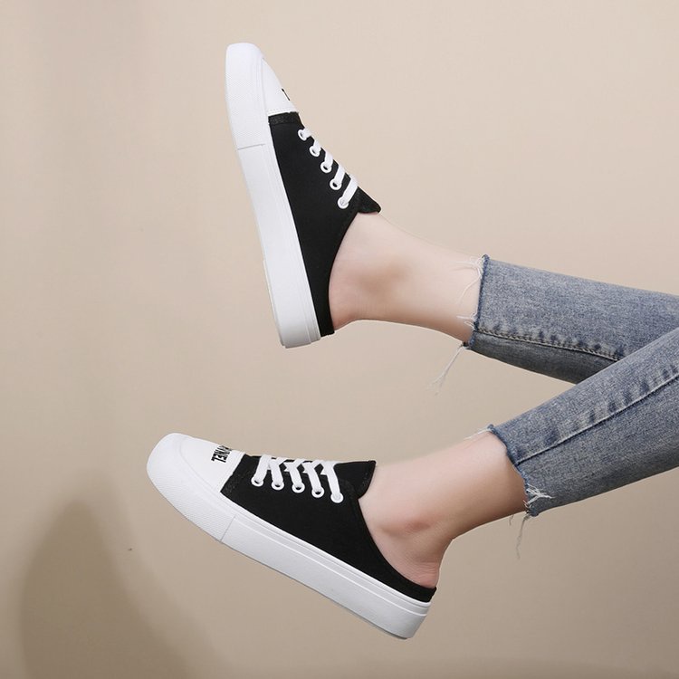 Fashion Lace Up Print Letter Open Heel Casual Canvas Shoes