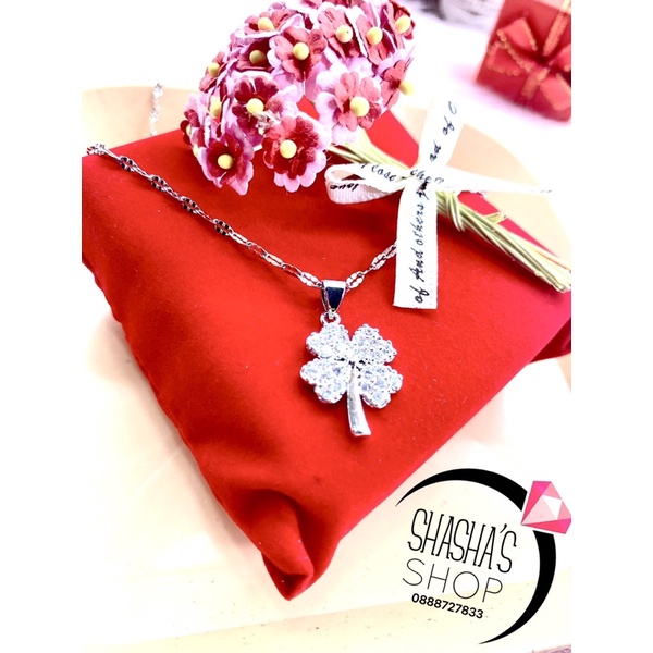 Dây Chuyền inox Cỏ 4 Lá kết đá siu xink