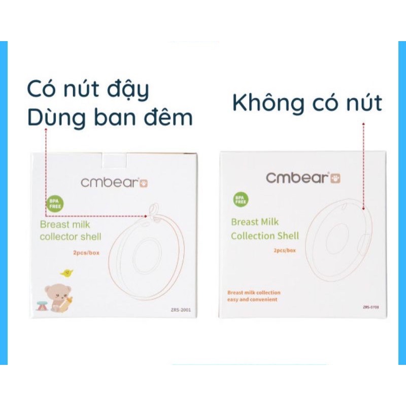 Cốc Hứng Sữa Silicon, Phễu Hứng Sữa Cmbear Cao Cấp, An Toàn Và Tiện Lợi (Hộp 2 Phễu Có Nút Đậy, Tiện Lợi Khi Nằm)