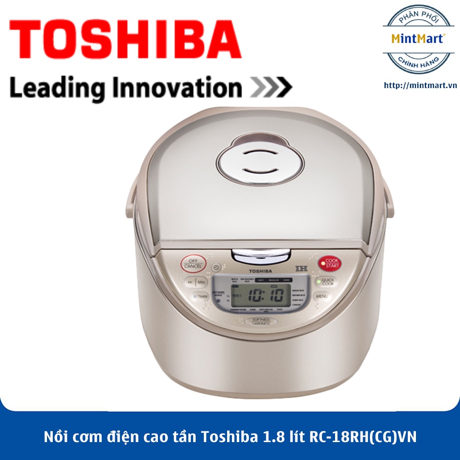 Nồi cơm điện cao tần Toshiba 1.8 lít RC-18RH(CG)VN Chính Hãng Mới 100%-SX Thailan,Hẹn giờ nấu