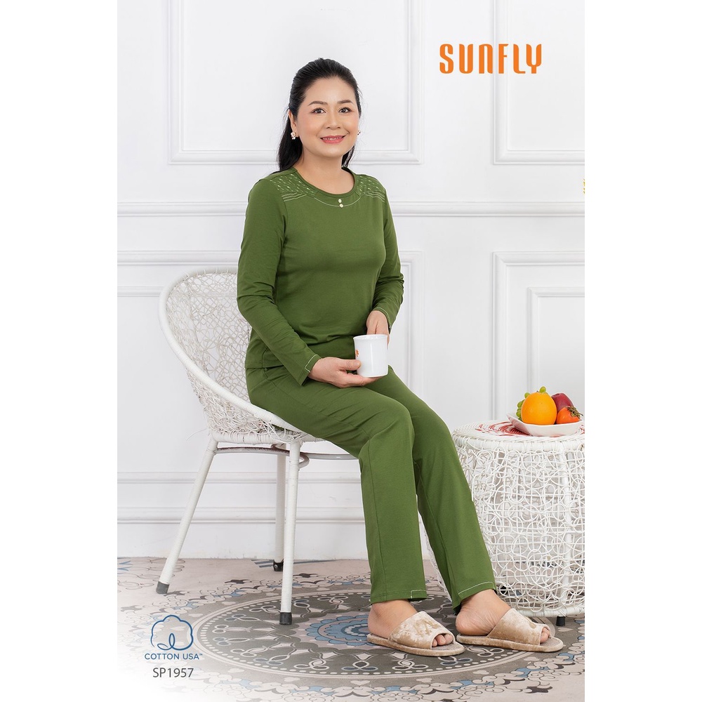 SP1957 ĐỒ BỘ MẶC NHÀ COTTON ÁO DÀI QUẦN DÀI SUNFLY