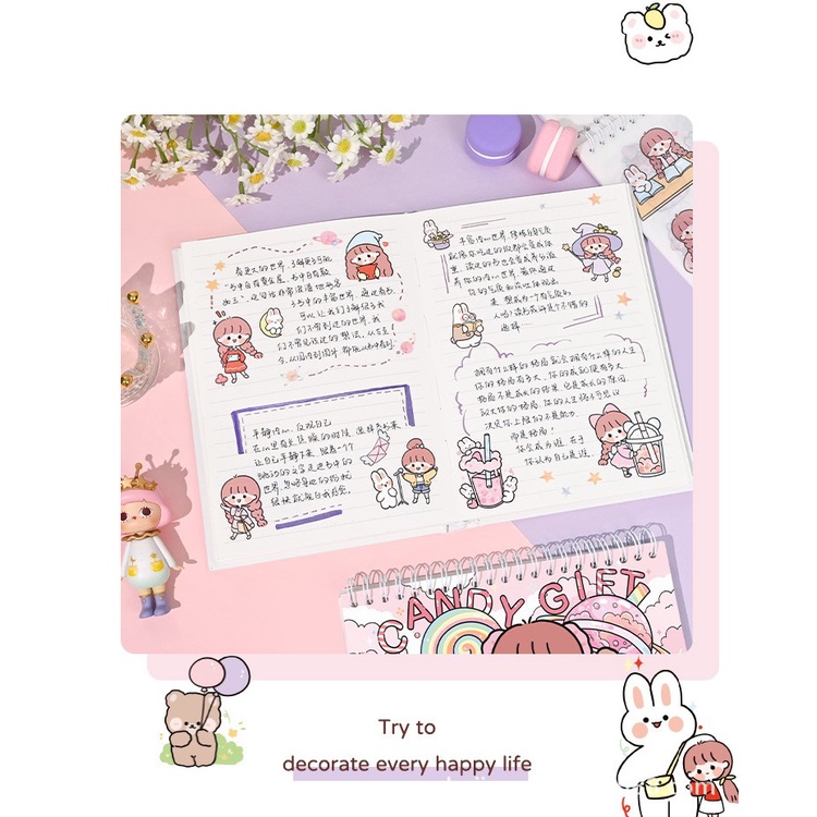 Sổ Sticker Cute Candy Gift  50 Tấm Mini Trang Trí Sổ Tay Nhật Ký Dụng Cụ Dán Bullet Journal ST42