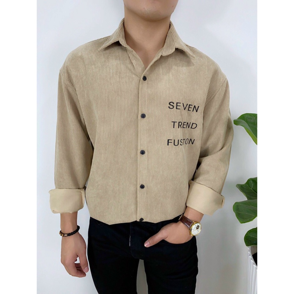 Áo sơ mi Nam mẫu mới 3 màu Đen, Kem, Nâu phối chữ đơn giản phù hợp với mọi thời tiết, đa dạng phong cách