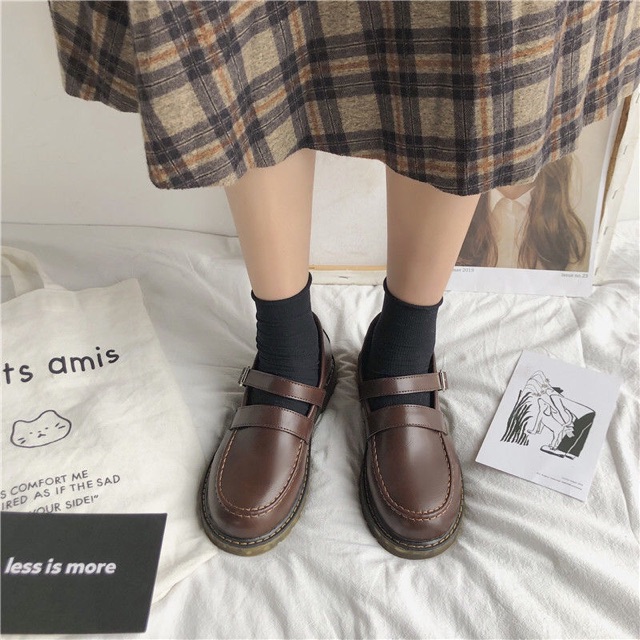 Giày ulzzang oxford da lỳ có dây vuông | BigBuy360 - bigbuy360.vn