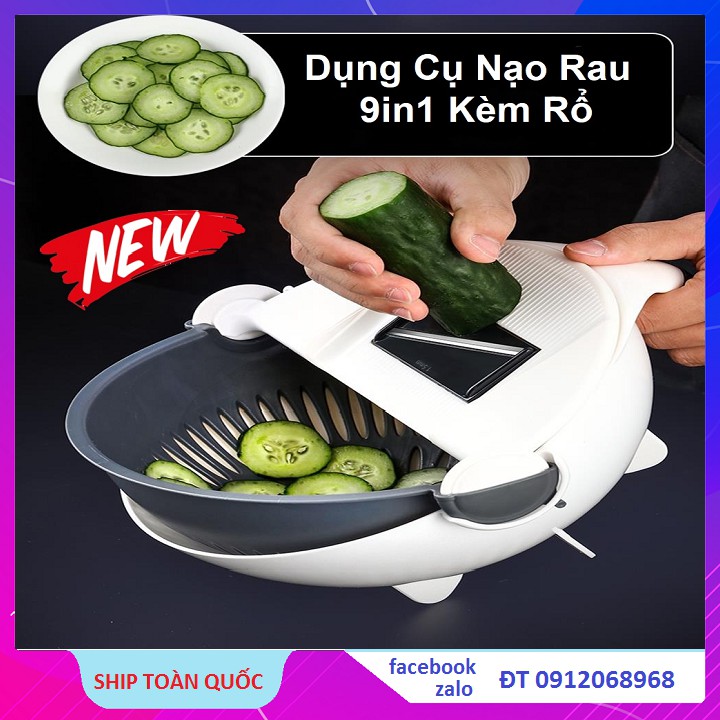 Rổ Rửa Rau Củ Quả Thông Minh - KIêm Dụng Cụ Thái Lát, Sợi, Nạo Rau Củ, Đa Năng 9in1