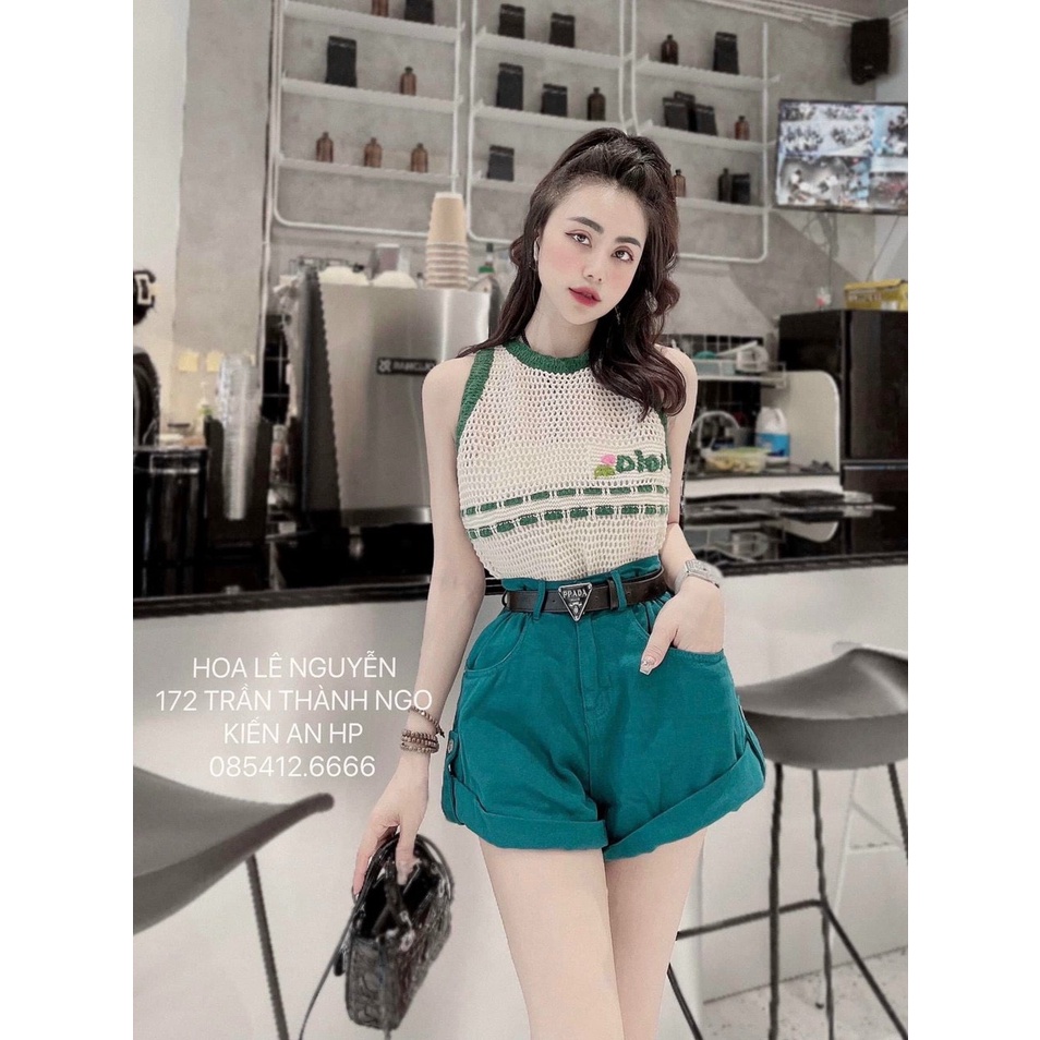 Quần sooc bò gập gấu nhiều màu kèm đai cho nữ, sooc bò loang