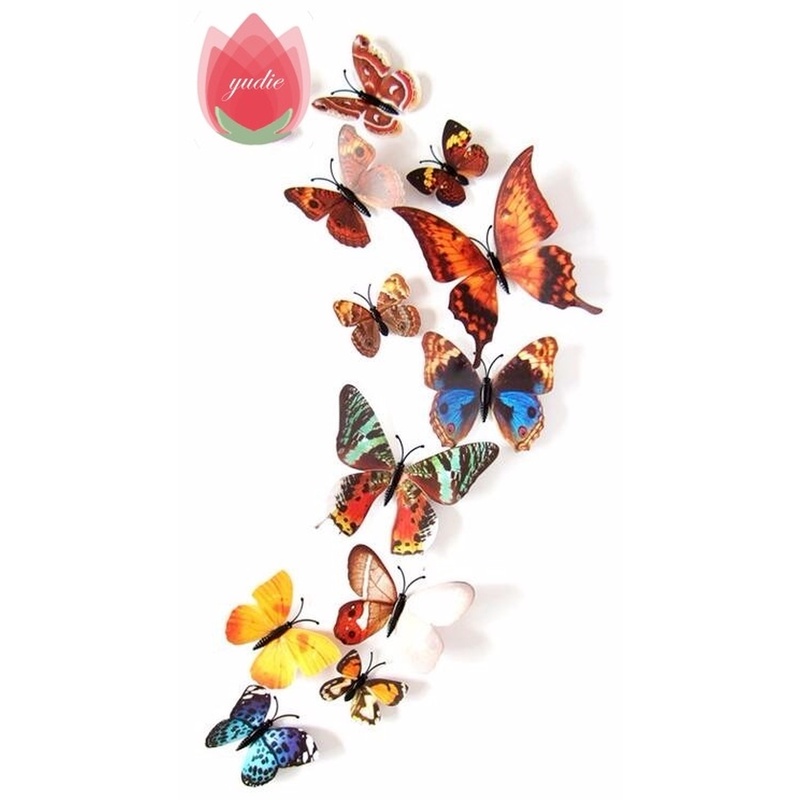 12 Miếng Dán Tủ Lạnh Hình Bướm 3D Nhiều Màu Sắc Có Nam Châm Dễ Thương Trang Trí Nhà Cửa DIY