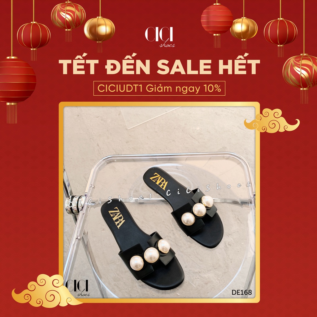 Dép bệt nữ CiCi Shoes, dép quai ngang 3 ngọc to - DE168