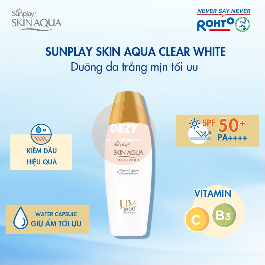 Kem Chống Nắng Skin Aqua Nắp Vàng CHO DA DẦU Clear White Trắng Da Nhạy Cảm - Kcn Sunplay Rohto Cấp Ẩm Chăm Sóc Da Dezy