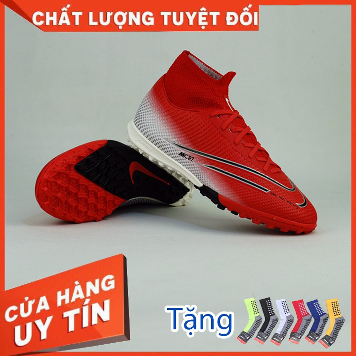 Giày Bóng Đá Mercurial Cổ Cao TF - Đã khâu đế - Tặng kèm tất chống trơn