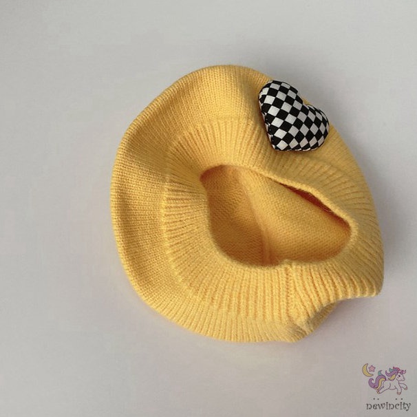 Mũ Beret Dệt Kim Ba Chiều In Họa Tiết Kẻ Ô Trái Tim Thời Trang Hàn Quốc Cho Bé Gái