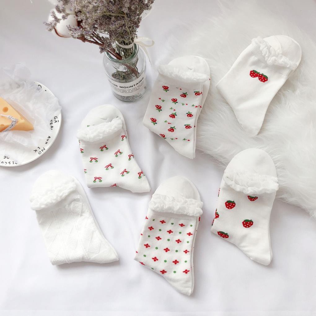 Tất Cổ cao nữ Dễ thương In hình Hoạt hình Hàn Quốc Vớ cao cổ nữ Cotton Cute Ulzzang Nhật Bản