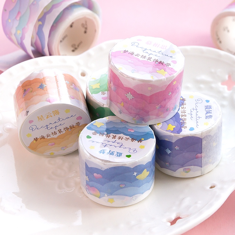 1 Cuộn Băng Dính Washi Hình Đám Mây Biển Trang Trí Nhật Ký