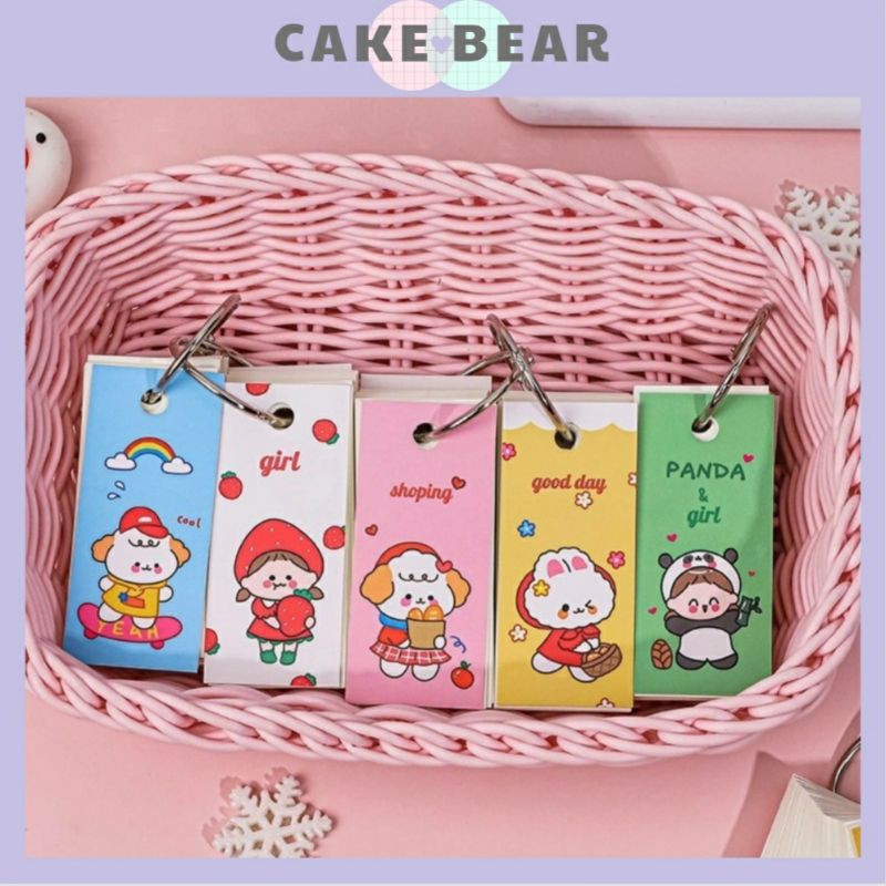 Flashcard Cute Học Từ Vựng Có Khoen Treo - Flashcard có khoen tròn vuông / chữ nhật in hình cute