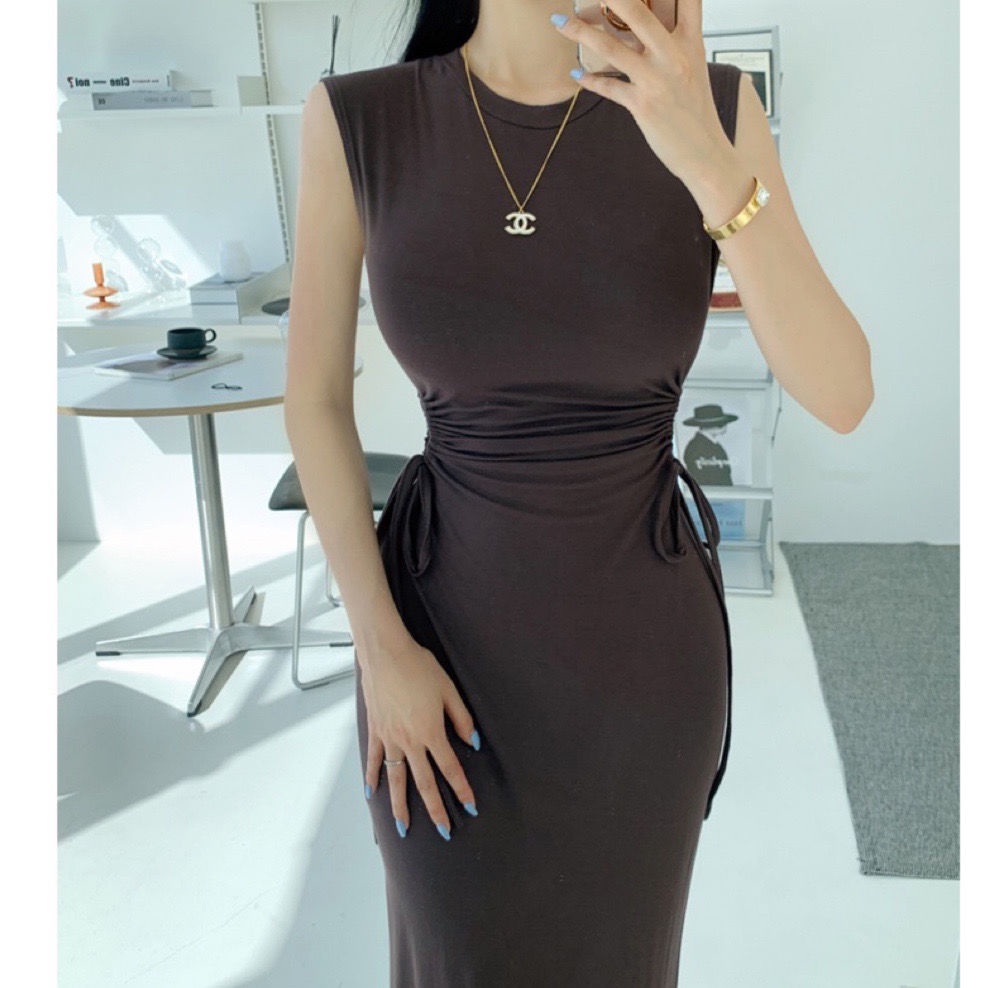 Pure Sexy heart show chest figure hollow drawstring waist dress tight sheath heart sleeveless dress GHBK