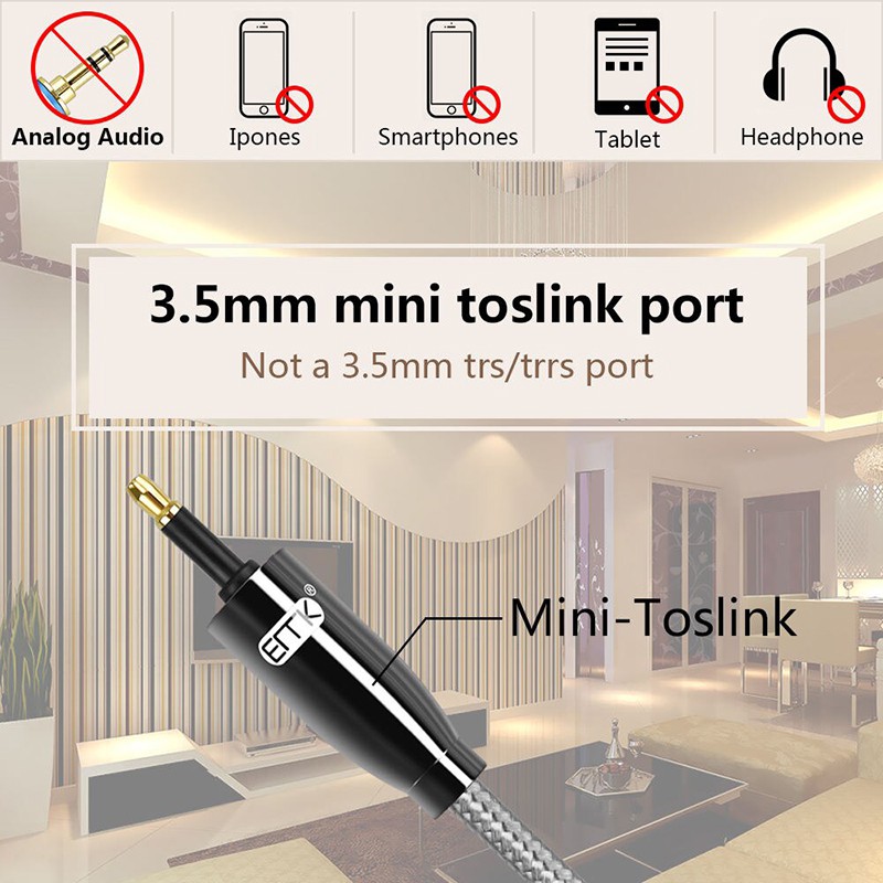 Cáp audio âm thanh kỹ thuật số mini 3.5mm toslink optical SPDIF 1.5 mét EMK EMK019-105