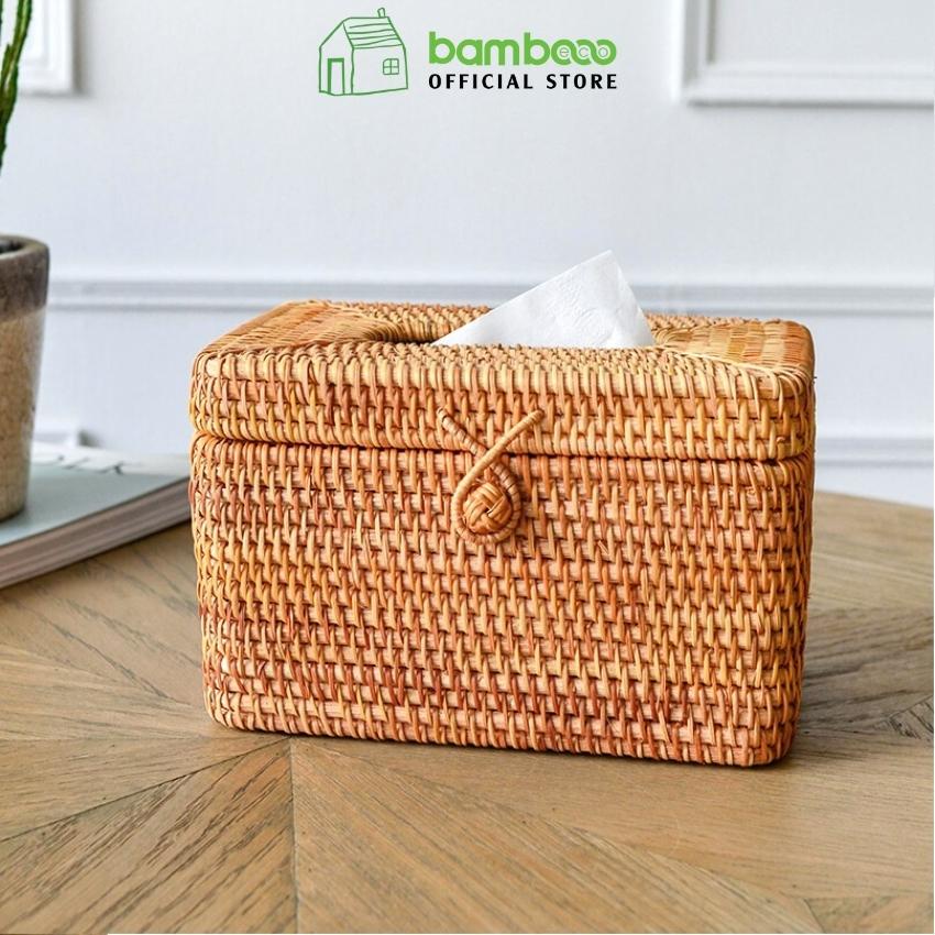 Hộp đựng giấy ăn mây tre tự nhiên BAMBOOO ECO trang trí decor phong cách Nhật Bản