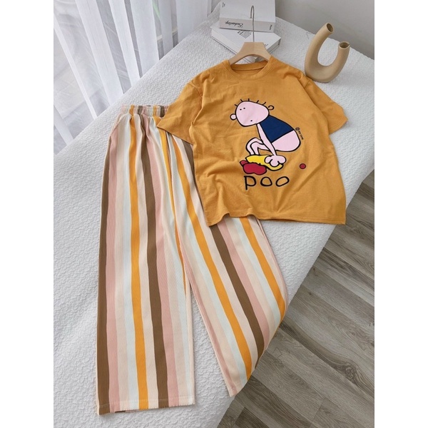 SET ÁO THUN VÀNG QUẦN SỌC MÀU TRẺ TRUNGGIMI (Kèm ảnh thật)