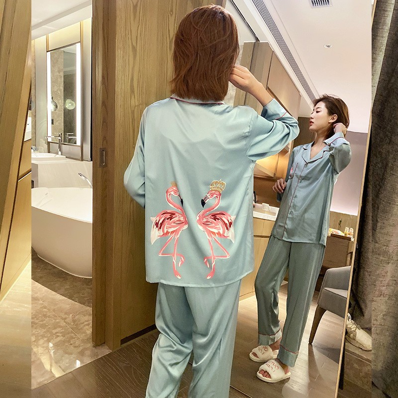 Bộ đồ ngủ mặc nhà LyLy dài tay lụa satin kiểu pijama hoạt tiết sang trọng L230 | BigBuy360 - bigbuy360.vn