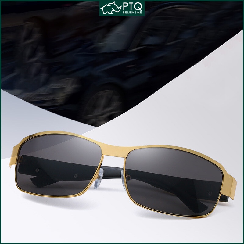 Kính Mát Phân Cực Mặt Vuông Gọng Kim Loại Thay Đổi Màu Sắc Ngày Và Đêm Cho Nam