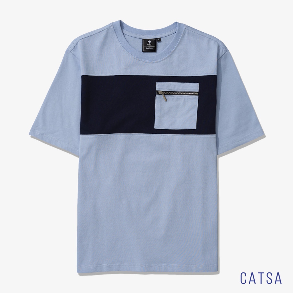 Áo thun cổ tròn phối Oversize vải thun cotton dày dặn, thấm hút mồ hôi CATSA - ATN274