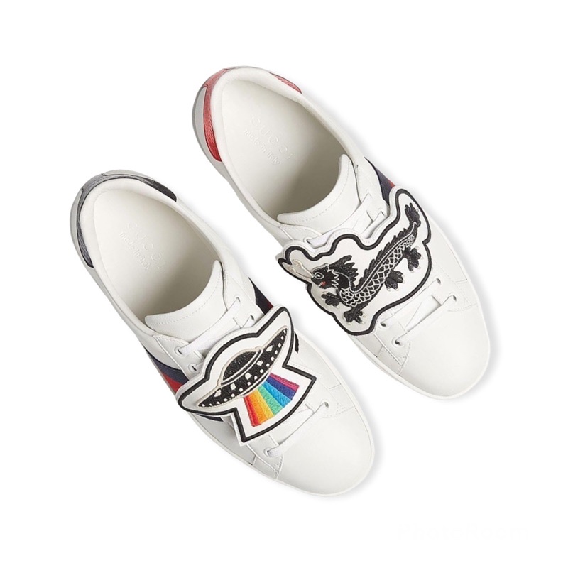 Giày Sneaker Da Nam Nữ UFO Dragon Thêu Vạch Cúc Bấm