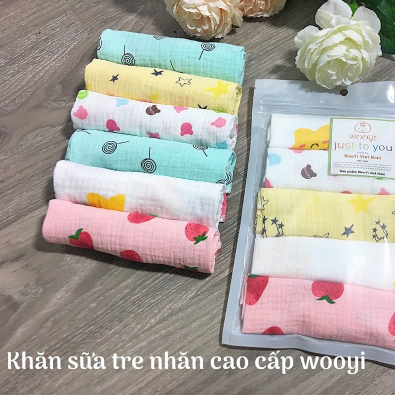 Túi 5 khăn sữa sợi tre Wooji 30x30cm