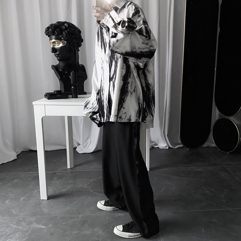 Áo Sơ Mi Tay Dài Dáng Rộng Màu Nhuộm Kiểu Hip-Hop Cá Tính Cho Nam