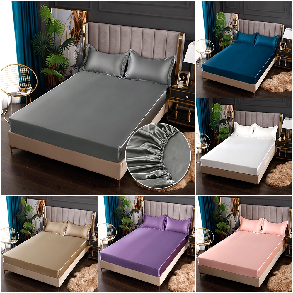 Bộ Chăn Ga Và Vỏ Gối Bằng Lụa Satin Màu Trơn 3 Size 2X5