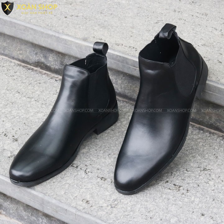 ( TẶNG LÓT TĂNG CHIỀU CAO) GIÀY DA NAM CHELSEA BOOT B002 DA LÌ MÀU ĐEN, ĐẾ CAO SU ĐÚC CAO 3-4CM DÀNH CHO NAM | BigBuy360 - bigbuy360.vn