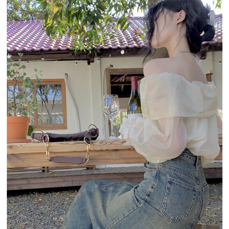 Áo Sơ Mi Trễ Vai Họa Tiết Sọc Caro Phong Cách Hong Kong Cổ Điển Thời Trang Mùa Hè Cho Nữ