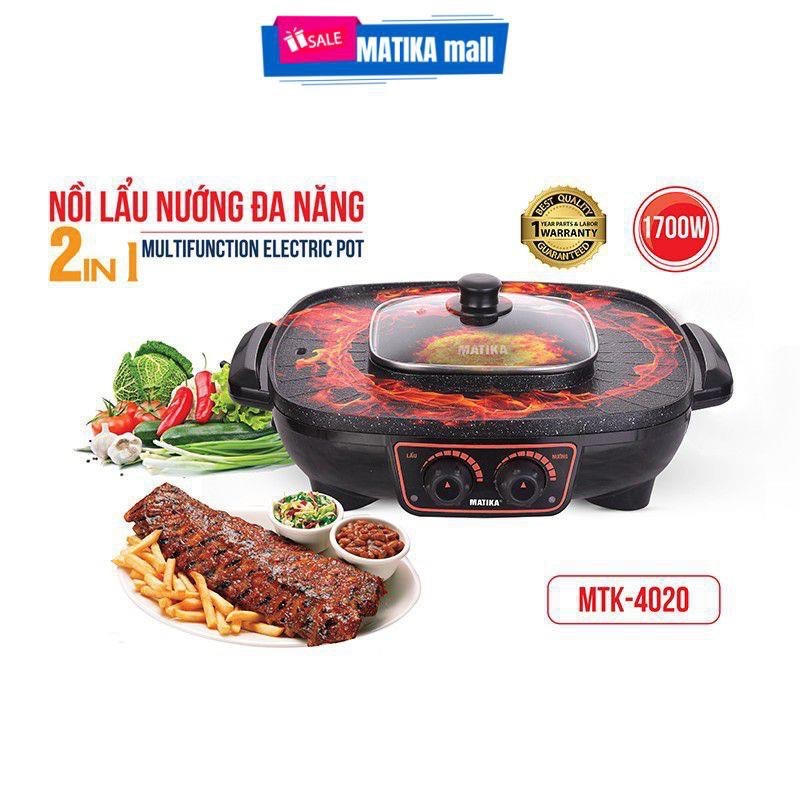 Nồi lẩu nướng,bếp lẩu nướng 2in1 Matika MTK-4020 tiện lợi,tiết kiệm thời gian ,bảo hành 12 tháng