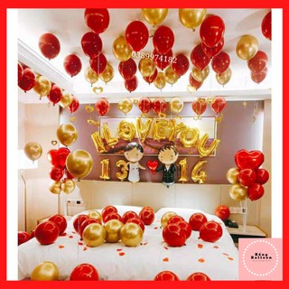 Set bóng bay trang trí phòng cưới, đám cưới màu đỏ vàng w14 🍓Tặng 100 cánh hoa hồng lụa  - Bống Balloon Shop