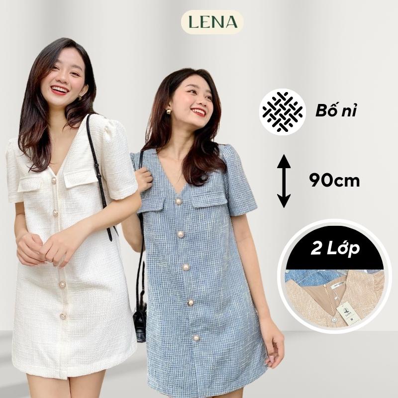 Đầm dự tiệc dáng suông cổ V tay búp cao cấp - Váy dự tiệc LENA dáng suông trẻ trung sang trọng GM2104