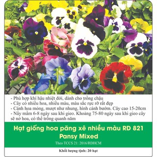Hạt Giống Hoa Păng Xê/ Pansy Nhiều Màu Rd 821 Gói 0.03g