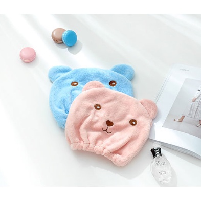 Mũ Trùm Đầu Hình Gấu Làm Khô Tóc Thấm Hút Tốt Hoạt Hình cute dễ thương khăn tắm
