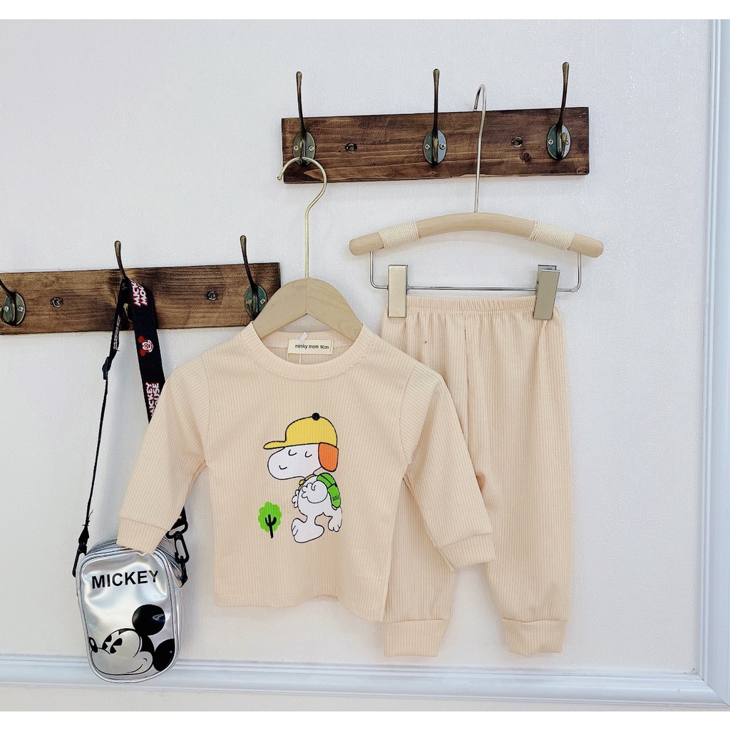 Quần Áo Len Tăm Cho Bé, Bộ Thun Len Dài Tay Minky Mom Thu Đông In Hình Chó Cún Bé Trai Bé Gái