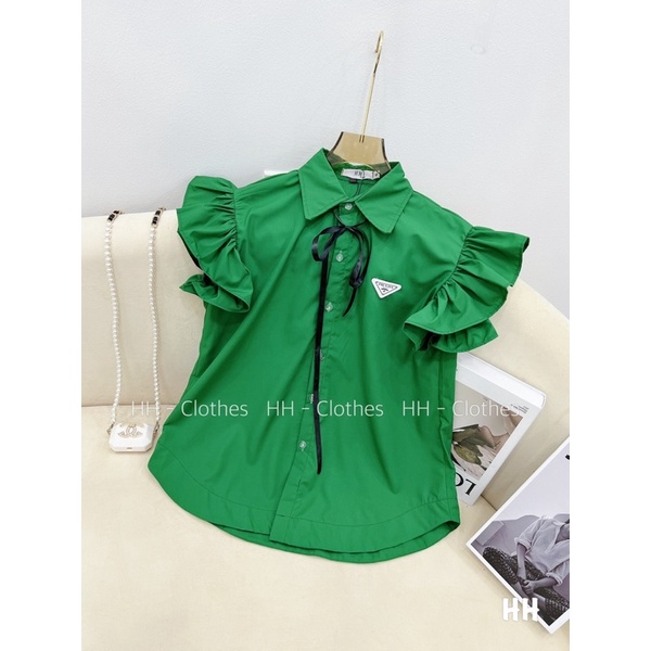 ÁO SƠ MI PADA TAY BÈO NƠ ĐEN CHẤT ĐẸP MS18828