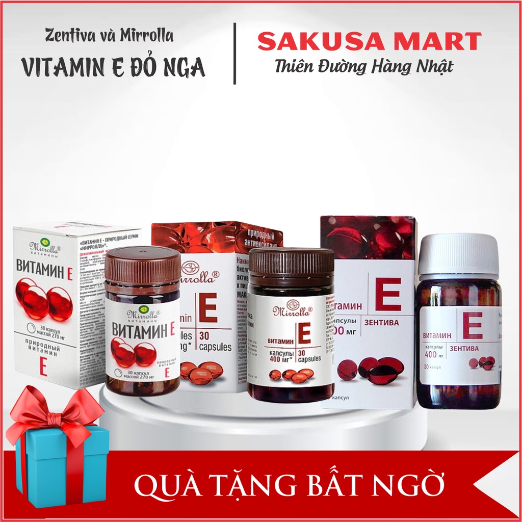 Vitamin E đỏ Nga Mirrolla 270mg 400mg giúp đẹp da chống lão hóa tốt cho mắt