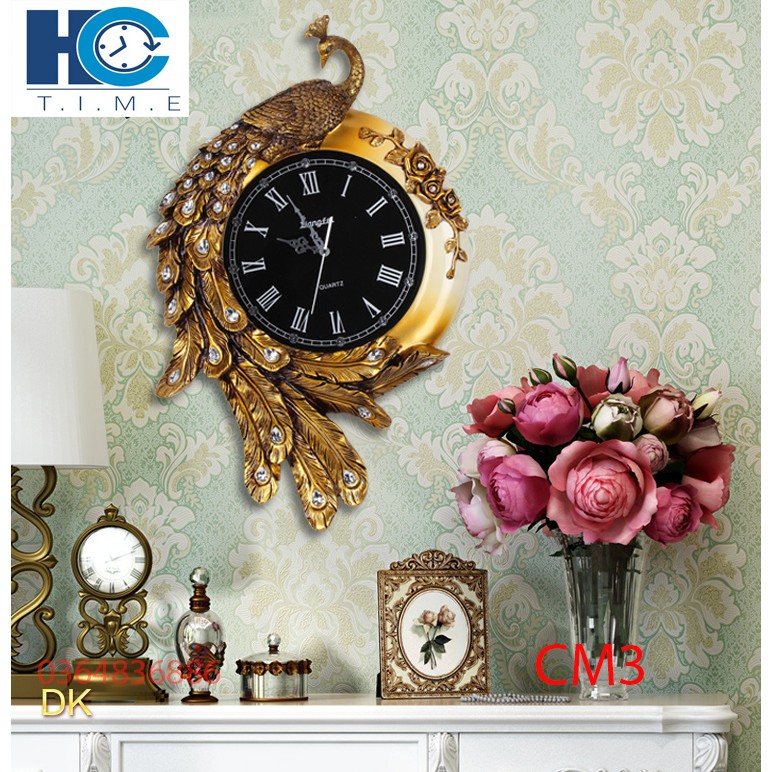 Đồng hồ treo tường trang trí Khổng Tước cao cấp decor CM3 kích thước 80x60 cm