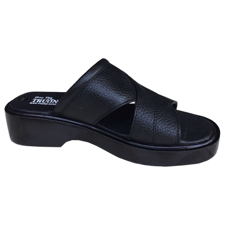 ℘ Dép nam quai ngang đế cao 4.5cm Trường Hải da bò đen đế PU siêu nhẹ QN0791 FORM NHO HƠN 1 SIZE ℘