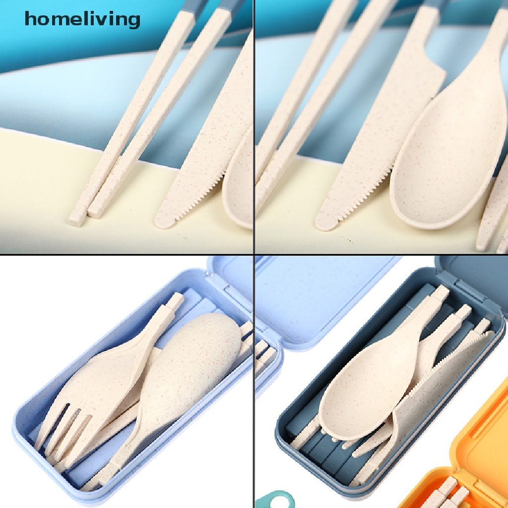 Bộ Muỗng Đũa Nĩa Bằng Lúa Mạch Gấp Gọn Kèm Hộp Đựng Tiện Lợi