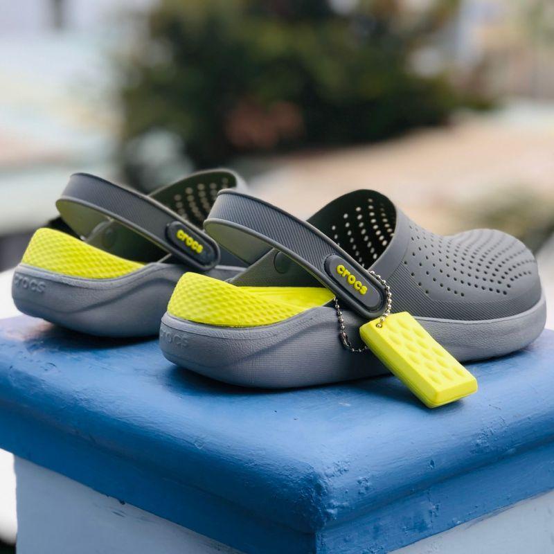 Dép Cross Literide  FREESHIP + Hàng loại 1 + Hộp  giày sục sandal Crocs quai ngang bít đầu nam nữ, kèm tag Xám-dạ