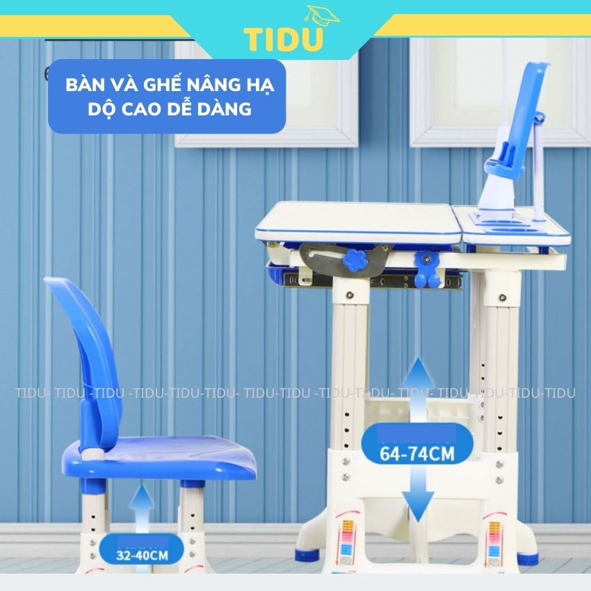 bộ bàn học chống gù chống cận Tidu 02 bàn ghế học sinh thông minh có 2 kích thước 50x70 và 50x80