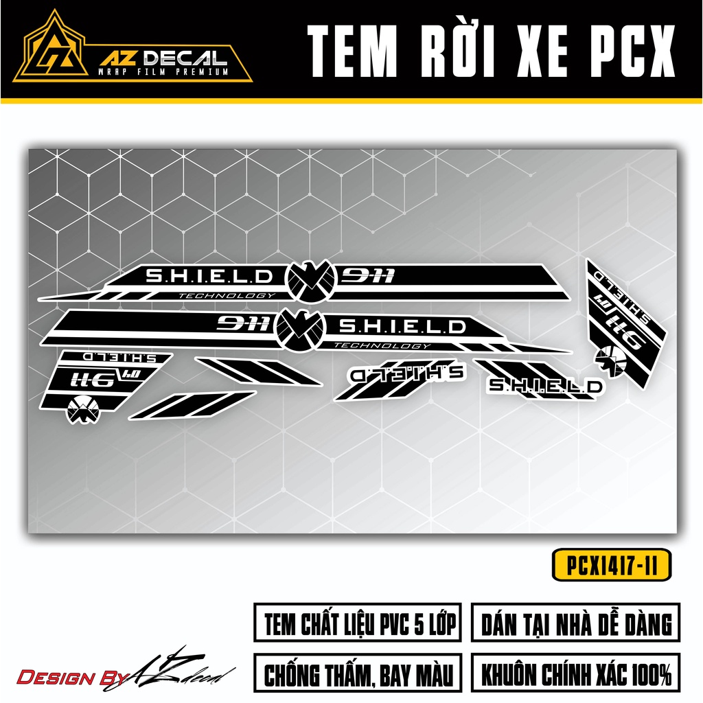 Decal Chế Dán Xe PCX 2014 - 2020 Thiết Kế SHIELD | PCX-11 | Tem Rời Dán PCX 125 150 160 Chống Nước, Bền Màu