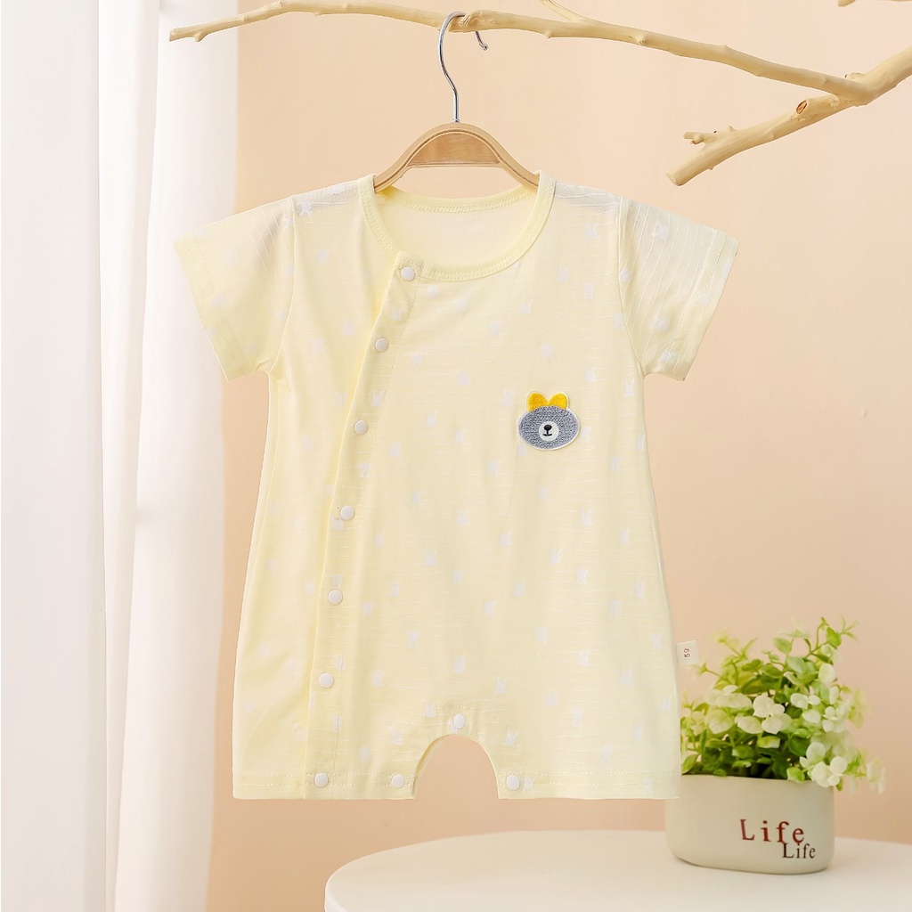 Áo liền quần ngắn tay cho bé trai và bé gái sơ sinh 3-12kg, cúc lệch, hàng cao cấp - BD55