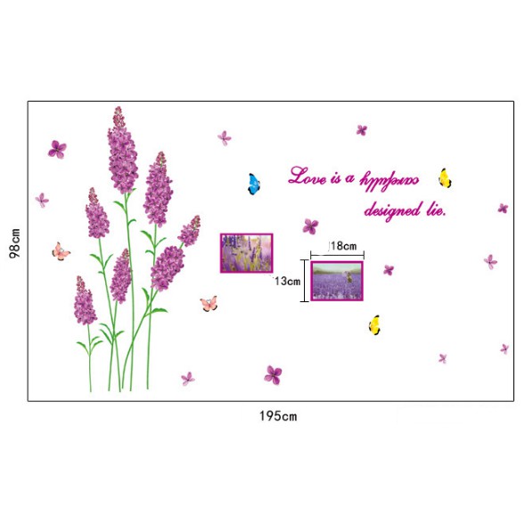 Decal trang trí tường Hoa LAVANDER TÍM có khung hình