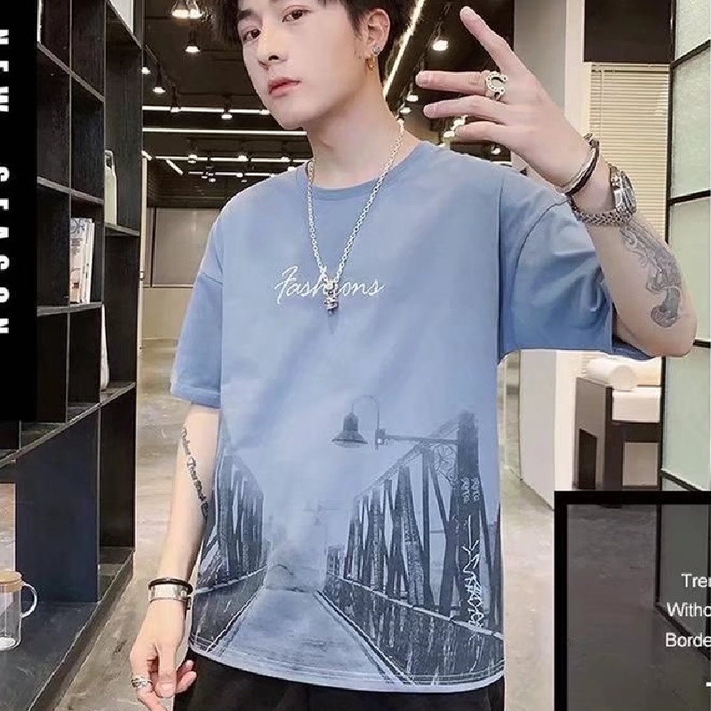 Áo thun tay ngắn cổ tròn dáng rộng in họa tiết phong cách hip hop Hàn Quốc thời trang cho nam size M-3XL