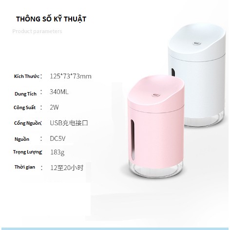 Máy phun sương tạo ẩm không khí để bàn dung tích 340ml - có đèn led phòng ngủ Siêu Đẹp