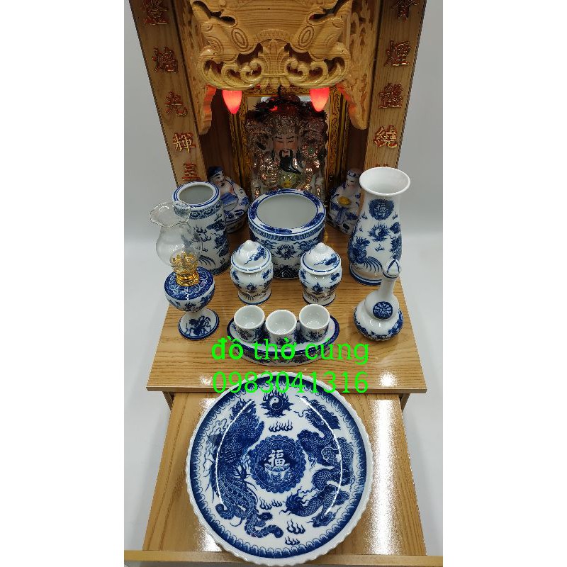 Bộ đồ thờ men lam 36cm